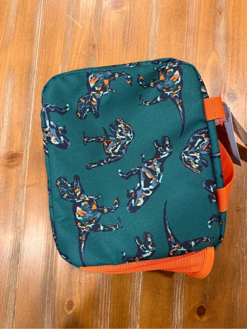 Cat & Jack Dino Print Zipper Lunch Box Bag NWT Viral Green Orange Dinosaur Trex